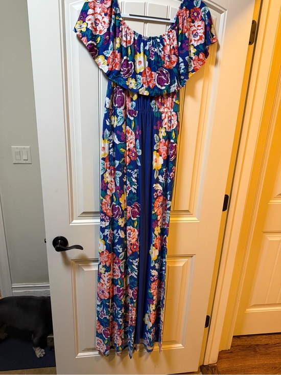 Soma Dresses & Skirts - Soma Strapless Floral Maxi Dress in Blue with Pink, Purple & Yellow Flowers